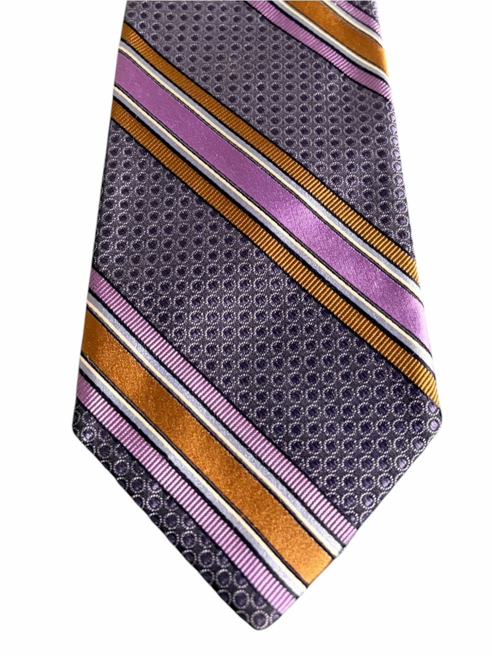John W. Nordstrom Purple Striped Silk Tie with Pink and Gold Accents